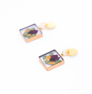 Aretes con nabo, hojas silvestres y bugambilias babys