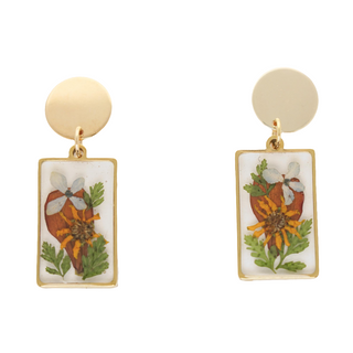 Aretes de acero con flores silvestres y hortensia