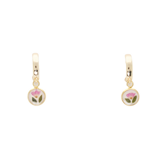 Aretes con arrocillo y hojitas de jacaranda