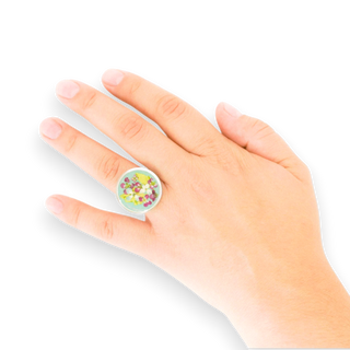 Anillo con hortensias, panalillo y hoja silvestre