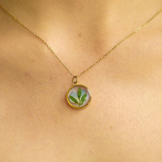 Dije con pétalo de hortensia y ruda