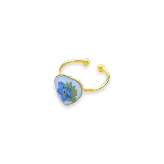 Anillo con nomeolvides y hoja de jacaranda