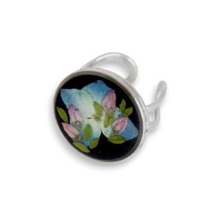 Anillo con hortensia, arrocillos y hojas de jacaranda