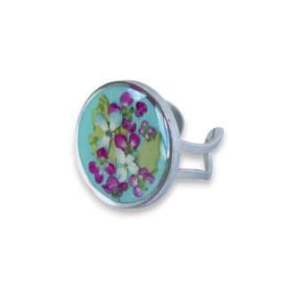 Anillo con hortensias, panalillo y hoja silvestre