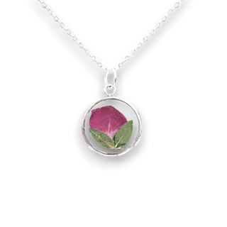 Pendant with fuchsia and parvifolia rose petals 