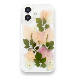 Funda para celular con bugambilias, hortensias y hojas silvestres