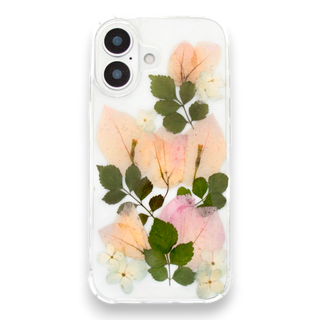 Funda para celular con bugambilias, hortensias y hojas silvestres