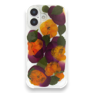 Funda para celular con pétalos de rosa y pensamientos naranjas