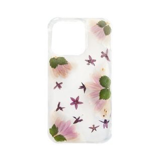 Funda con flor egipcia, pétalos de gerbera y hojas silvestres