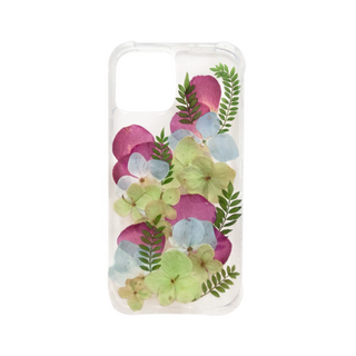 Funda con pétalos de rosas, hortensias y hojas de jacaranda