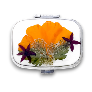 Pillbox with marigold, Egyptian flower and lace 
